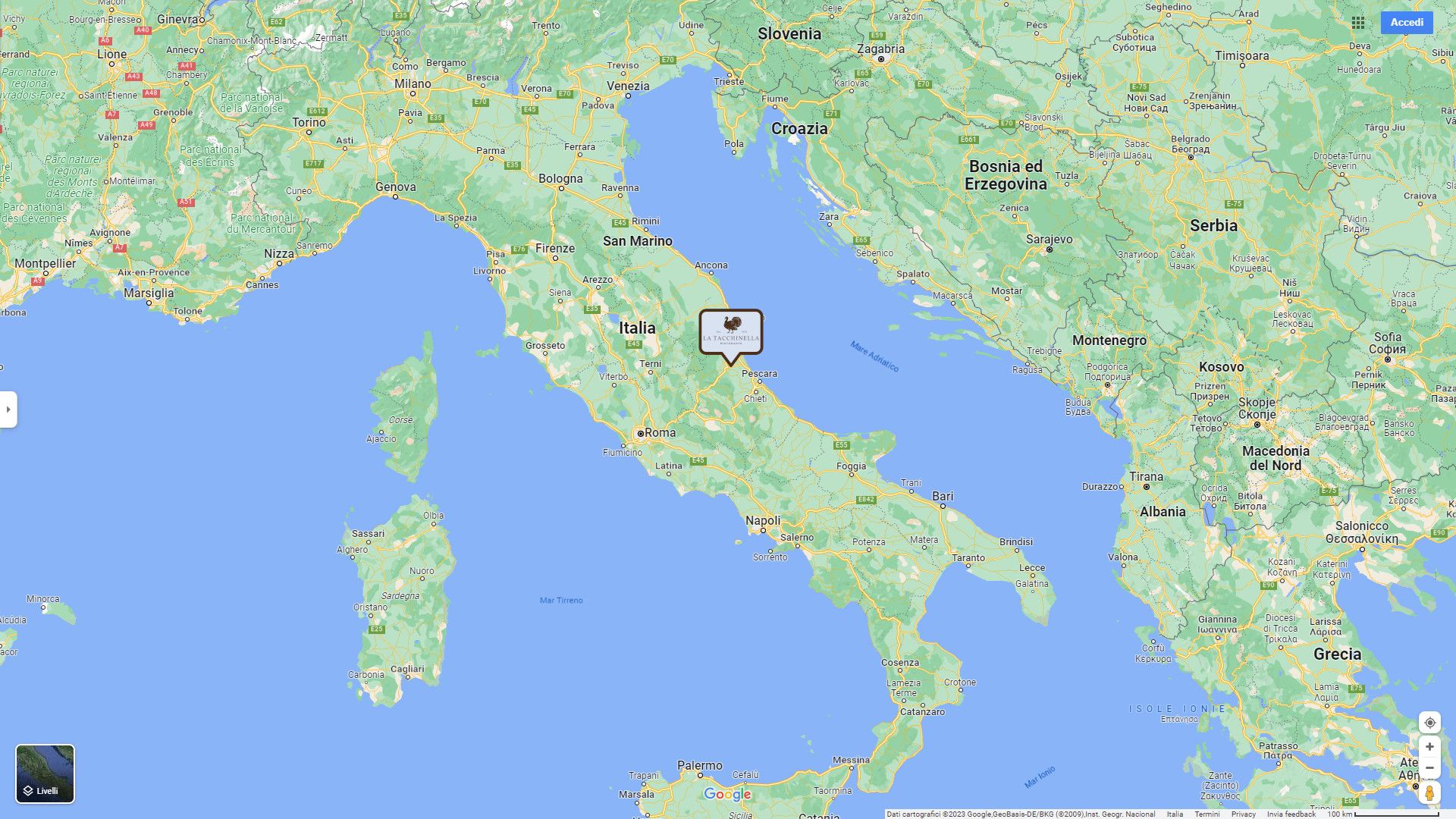 cartina Italia con la Tacchinella nel marker