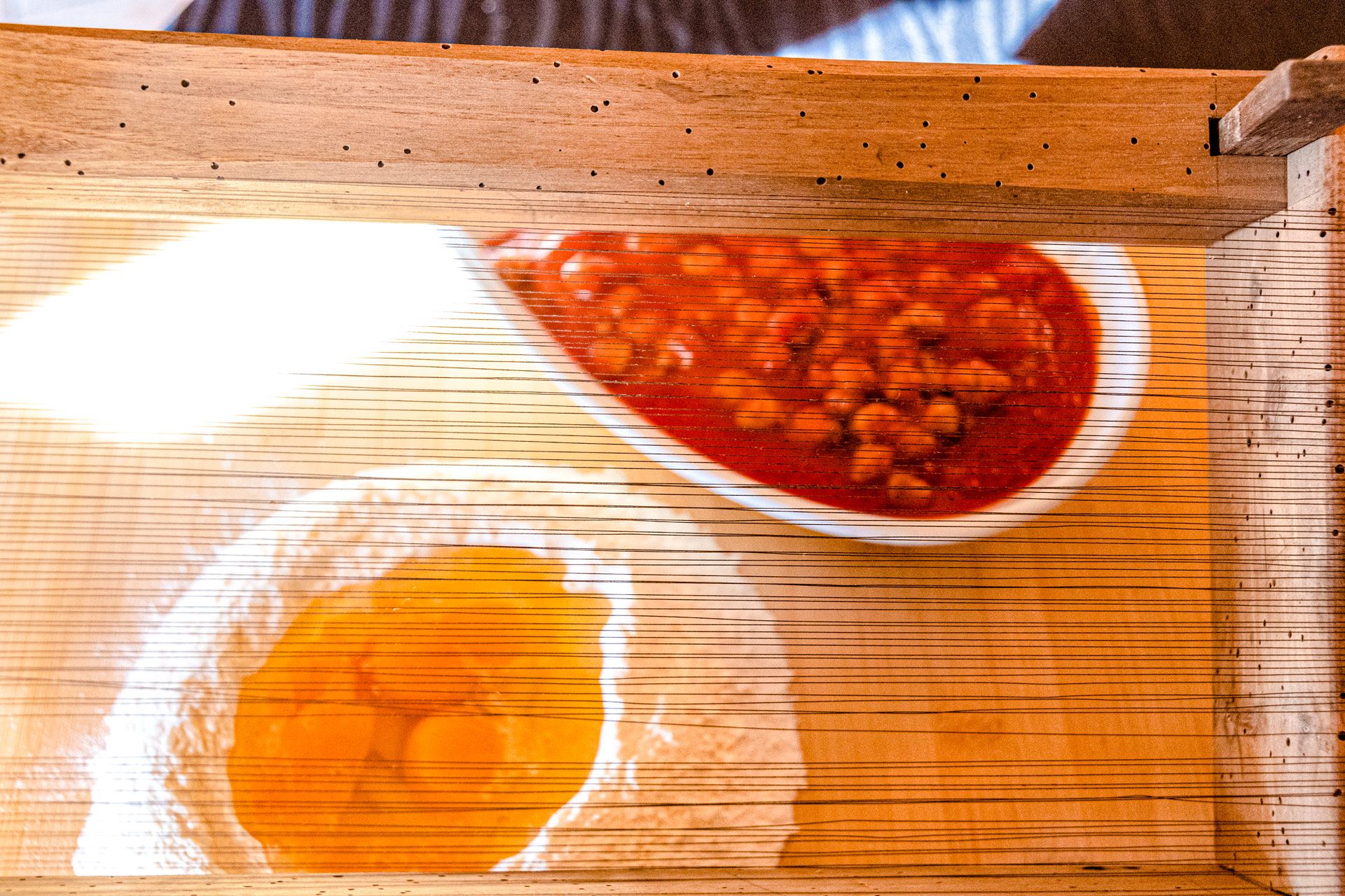 polpettine al sugo, fontana uova e farina e strumento chitarra di legno Ristorante La Tacchinella di Canzano a Teramo in Abruzzo